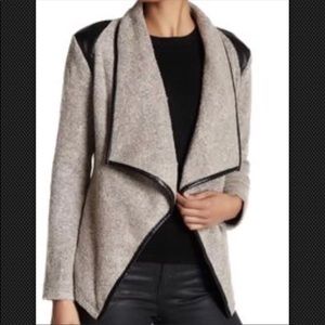 NWT Tweed & Faux leather trim drape-front jacket